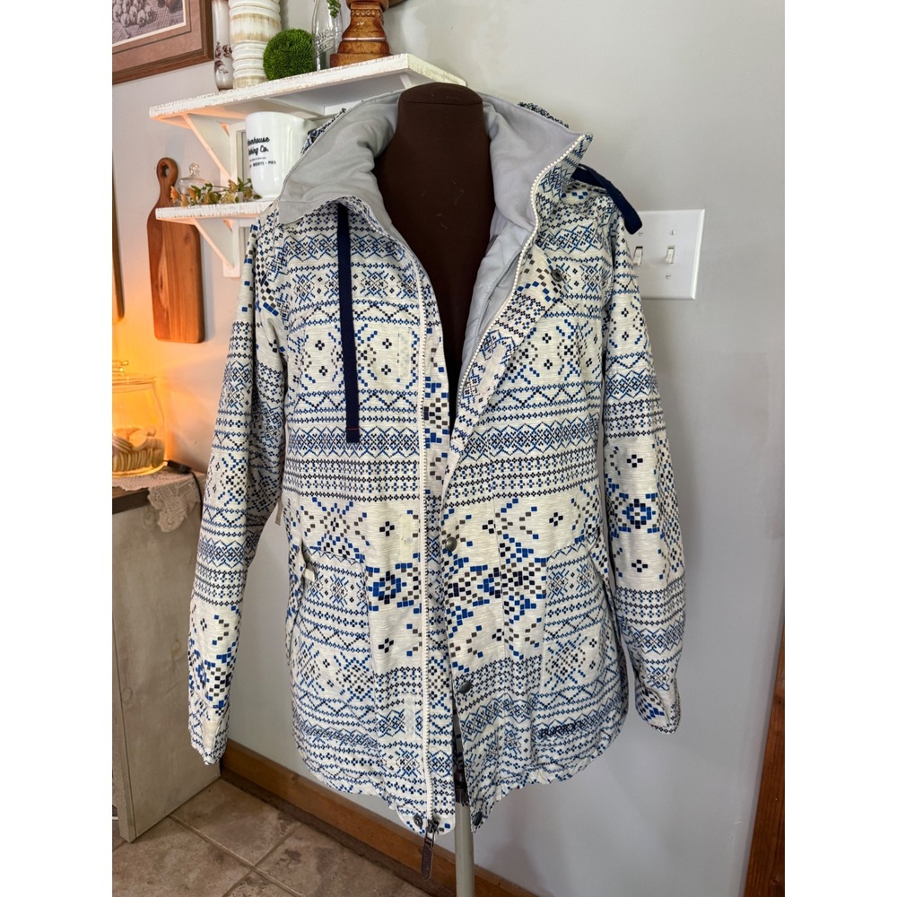 Burton Snowboard Jacket womens XL Blue White Fair Isle Dryride Winter Coat